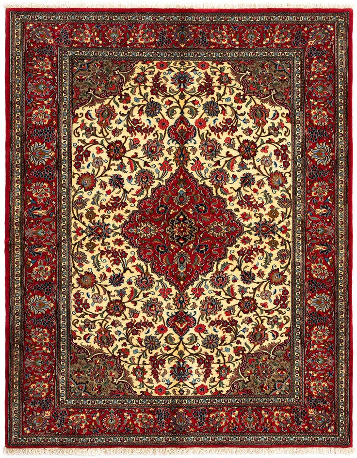 Detail image of 4' 8 x 6' 9 Hand Knotted Qom Persian Rug