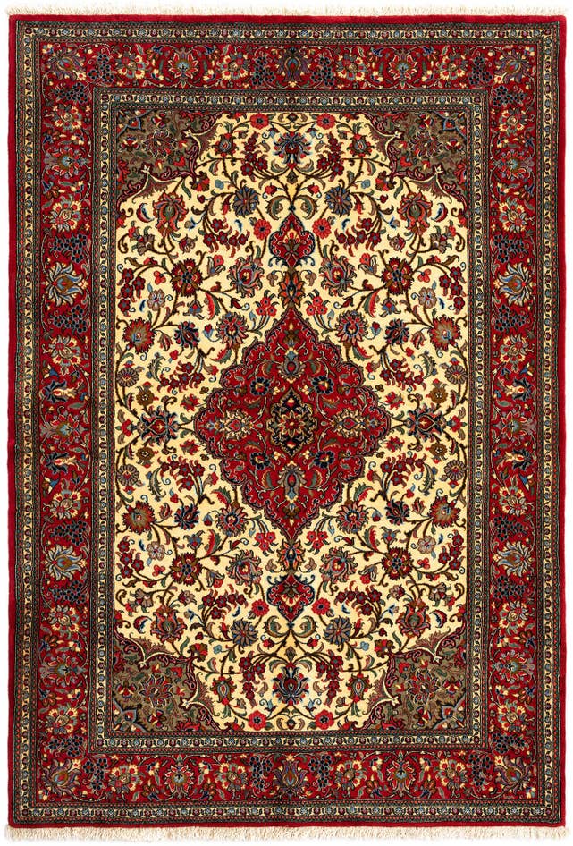 Detail image of 4' 8 x 6' 9 Hand Knotted Qom Persian Rug