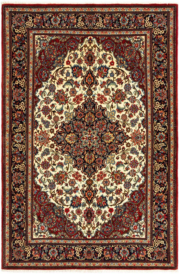 Detail image of 4' 8 x 7' 1 Hand Knotted Qom Persian Rug