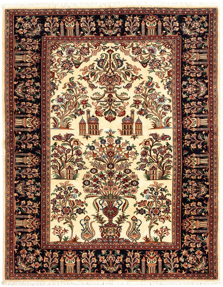 Detail image of 4' 6 x 6' 6 Hand Knotted Qom Persian Rug