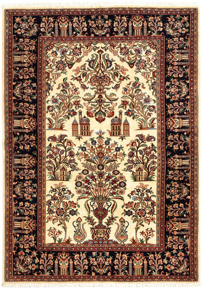 Detail image of 4' 6 x 6' 6 Hand Knotted Qom Persian Rug