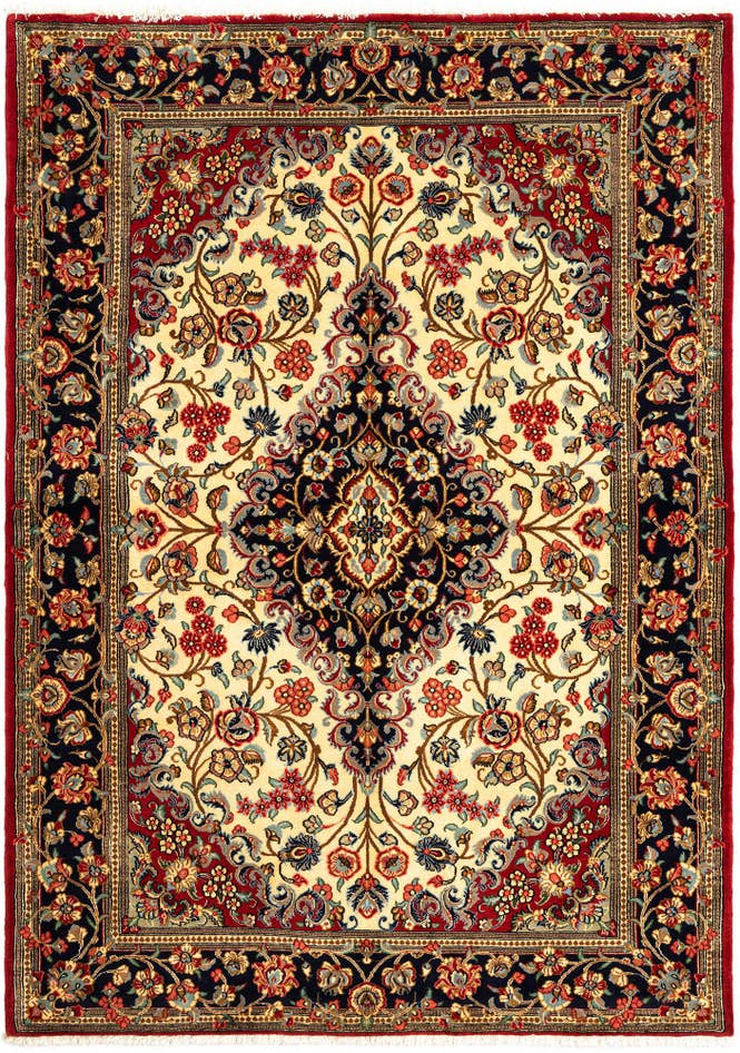 Detail image of 4' 8 x 6' 8 Hand Knotted Qom Persian Rug