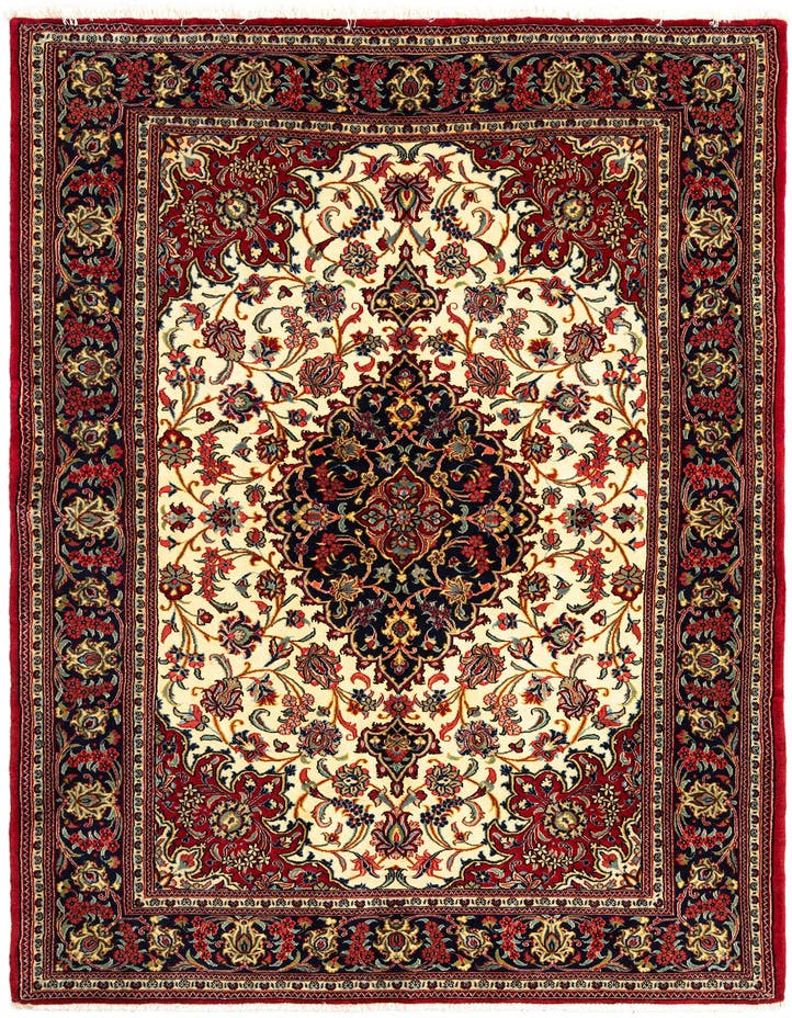  4' 8 x 6' 10  Hand Knotted Qom Persian Rug