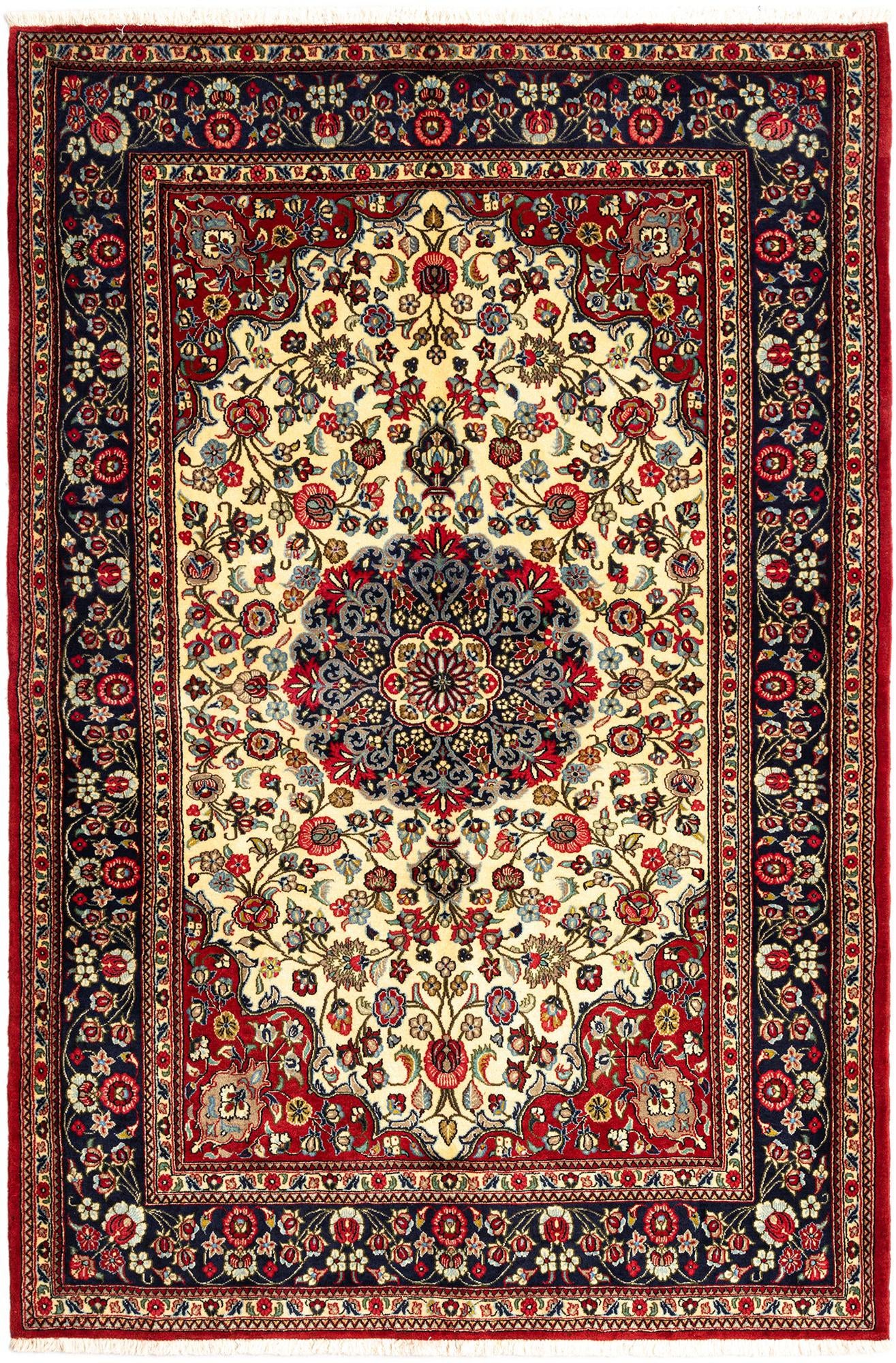 4' 7 x 7' Hand Knotted Qom Persian Rug
