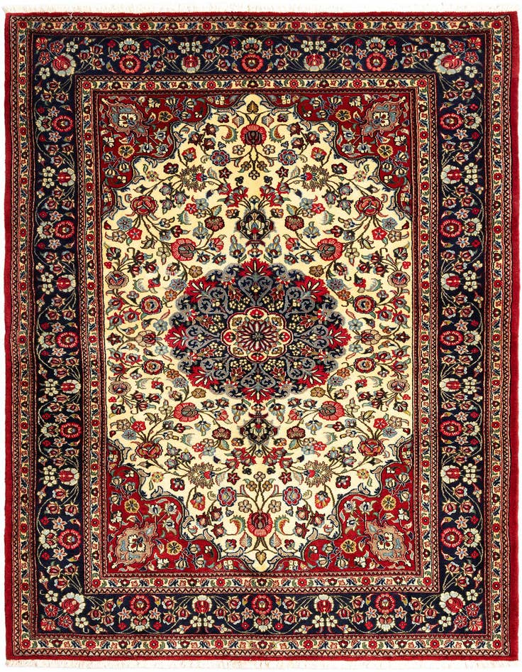 Detail image of 4' 7 x 7' Hand Knotted Qom Persian Rug