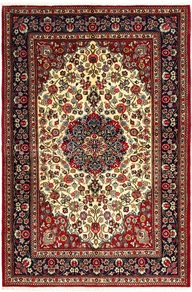 Detail image of 4' 7 x 7' Hand Knotted Qom Persian Rug