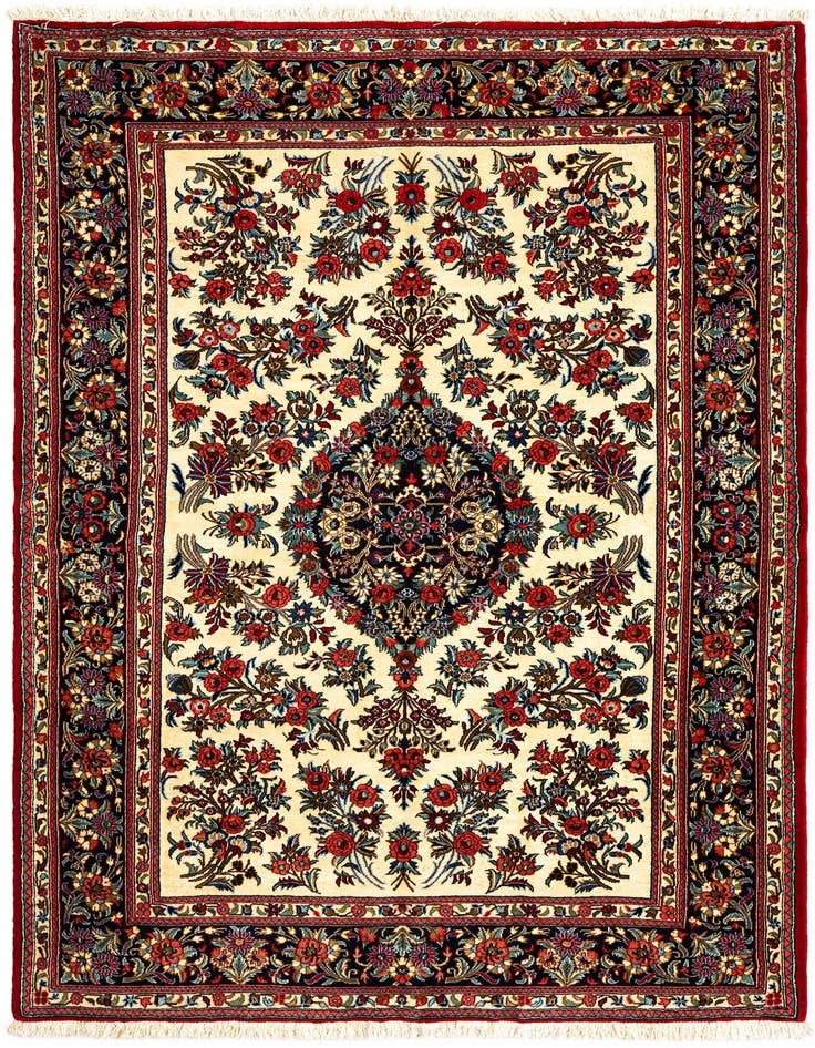 Detail image of 4' 7 x 6' 7 Hand Knotted Qom Persian Rug