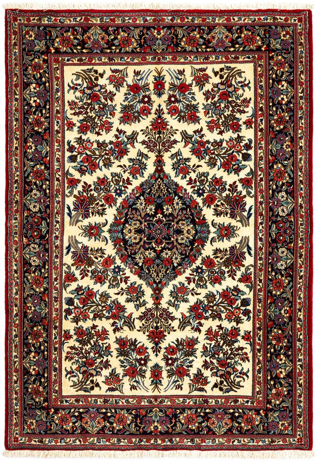 Detail image of 4' 7 x 6' 7 Hand Knotted Qom Persian Rug