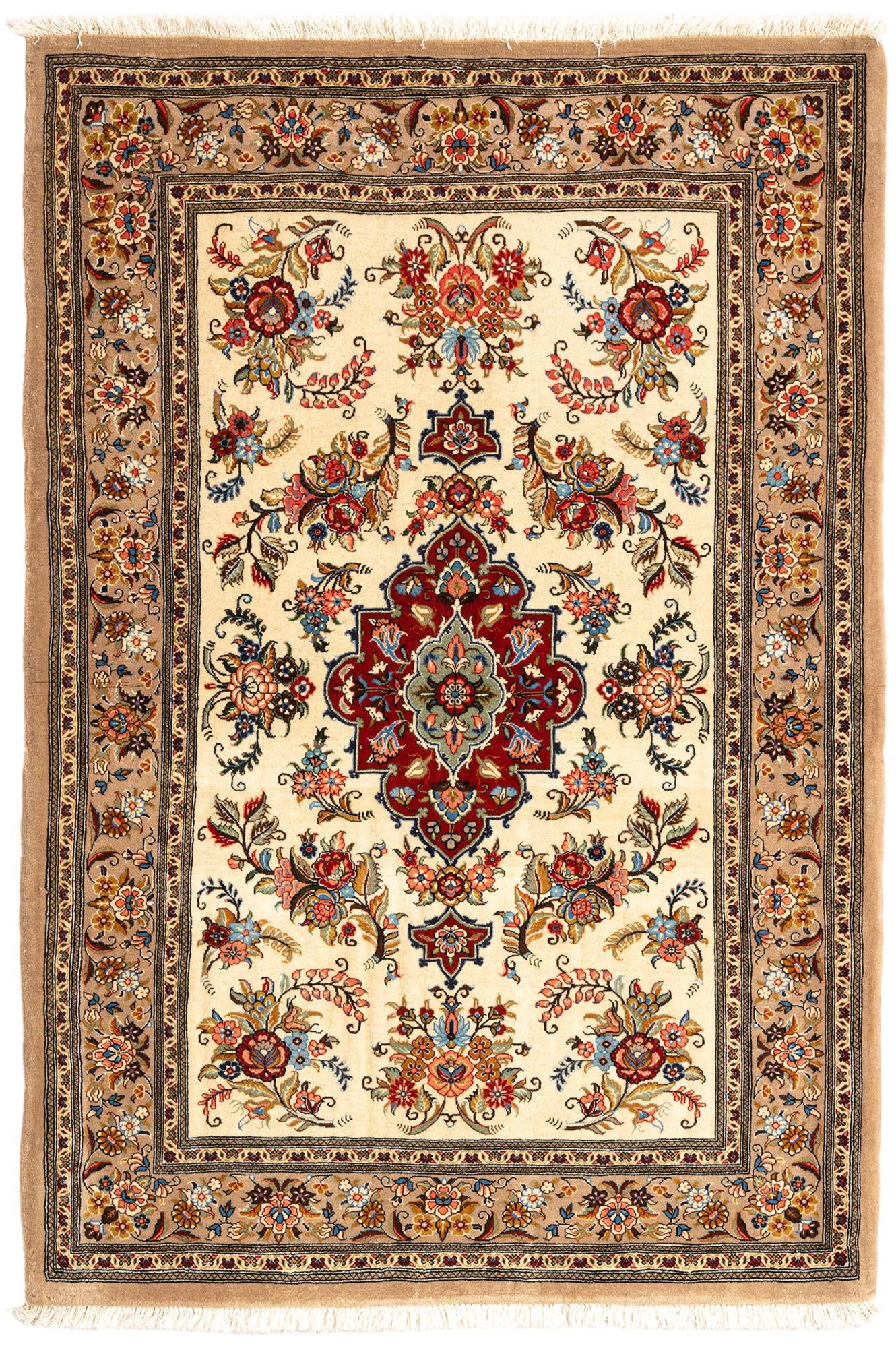 3' 7 x 5' 4 Hand Knotted Qom Persian Rug