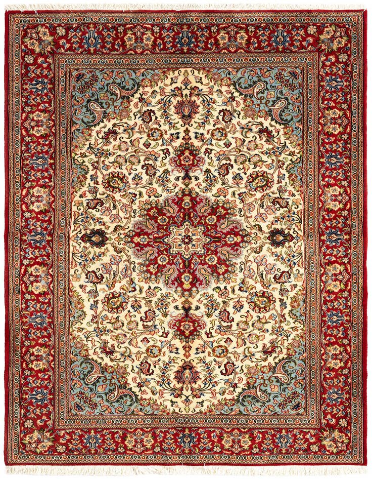 Detail image of 4' 11 x 7' 7 Hand Knotted Qom Persian Rug