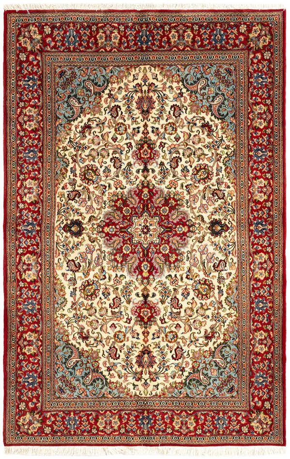 Detail image of 4' 11 x 7' 7 Hand Knotted Qom Persian Rug