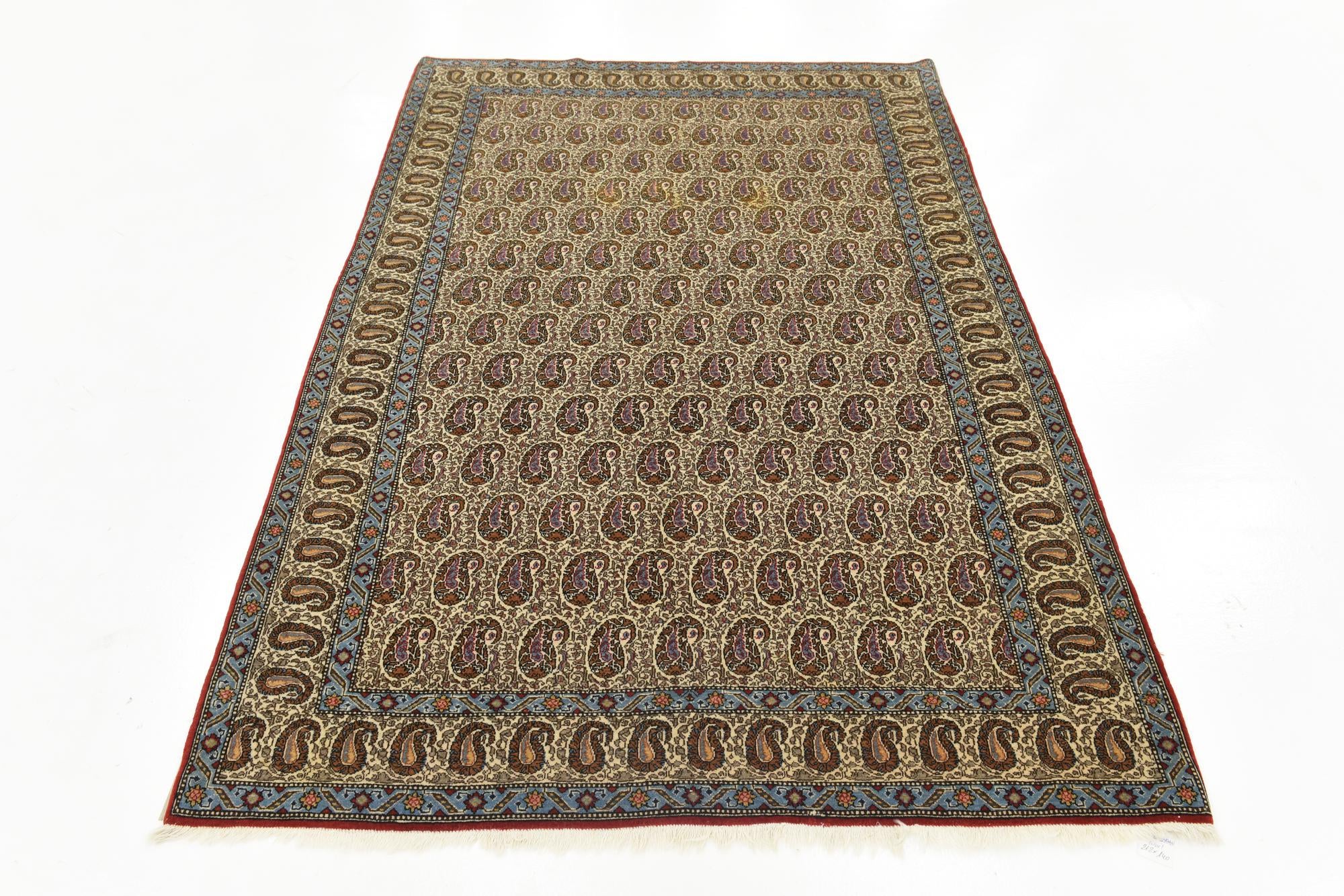 4' 3 x 7' Hand Knotted Qom Persian Rug