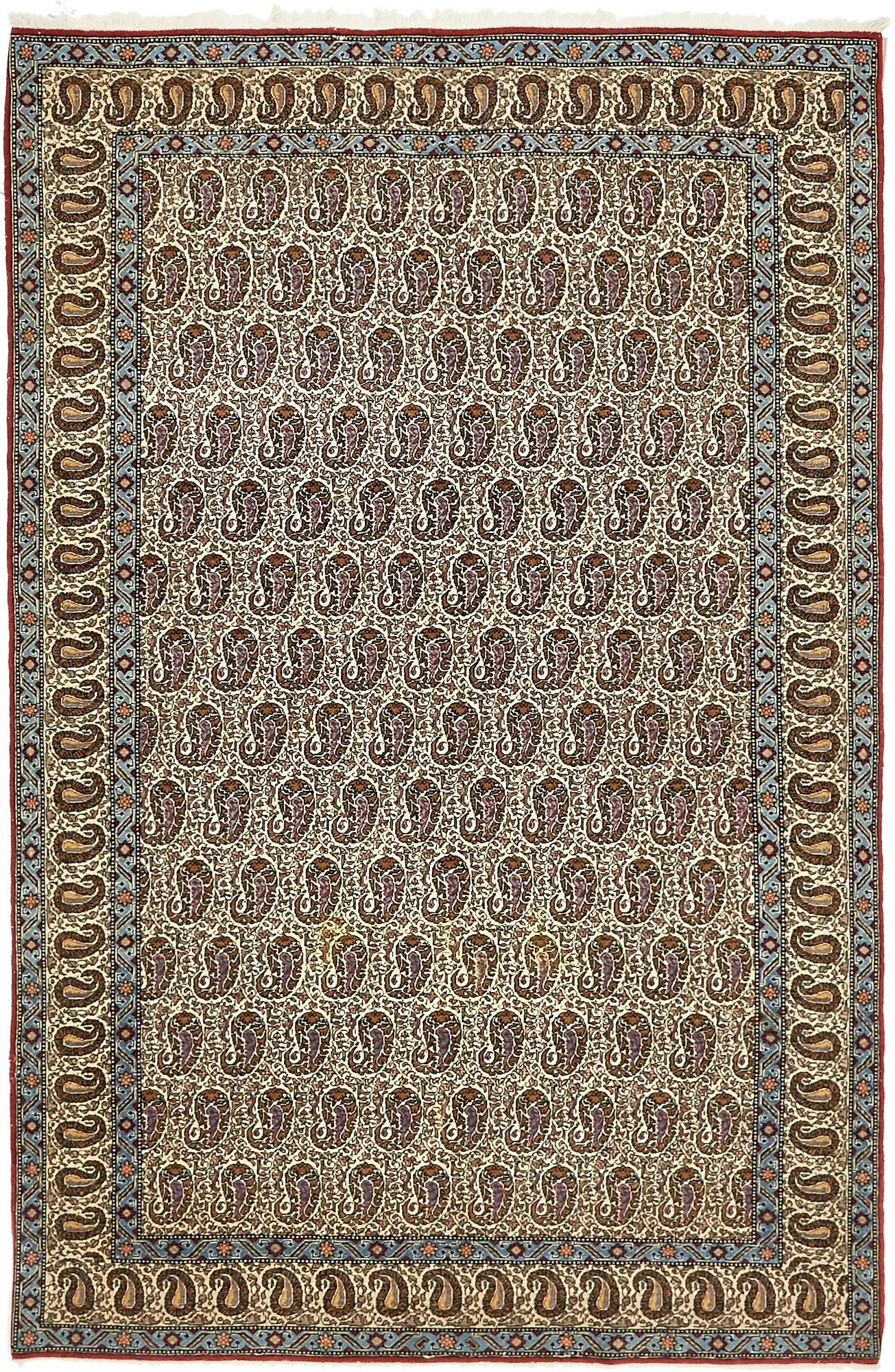 4' 3 x 7' Hand Knotted Qom Persian Rug