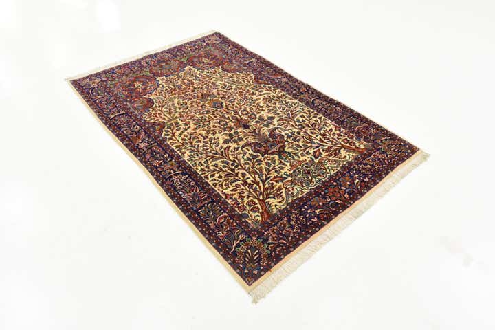 4' 5 x 6' 6 Hand Knotted Qom Persian Rug