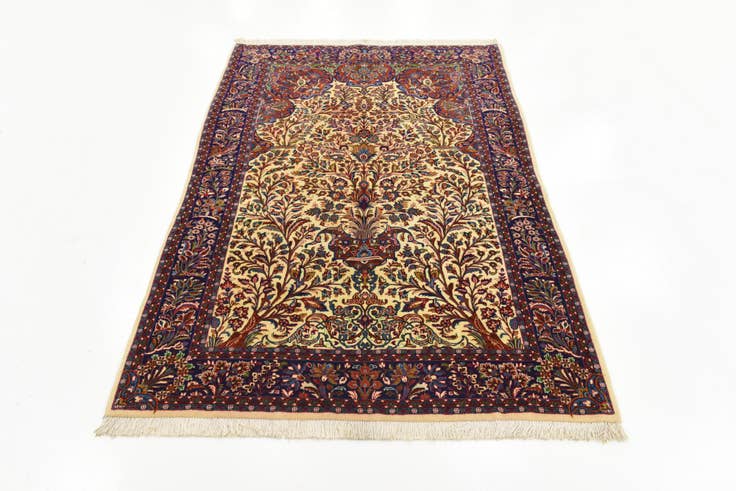 Detail image of 4' 5 x 6' 6 Hand Knotted Qom Persian Rug