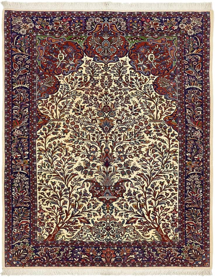 Detail image of 4' 5 x 6' 6 Hand Knotted Qom Persian Rug