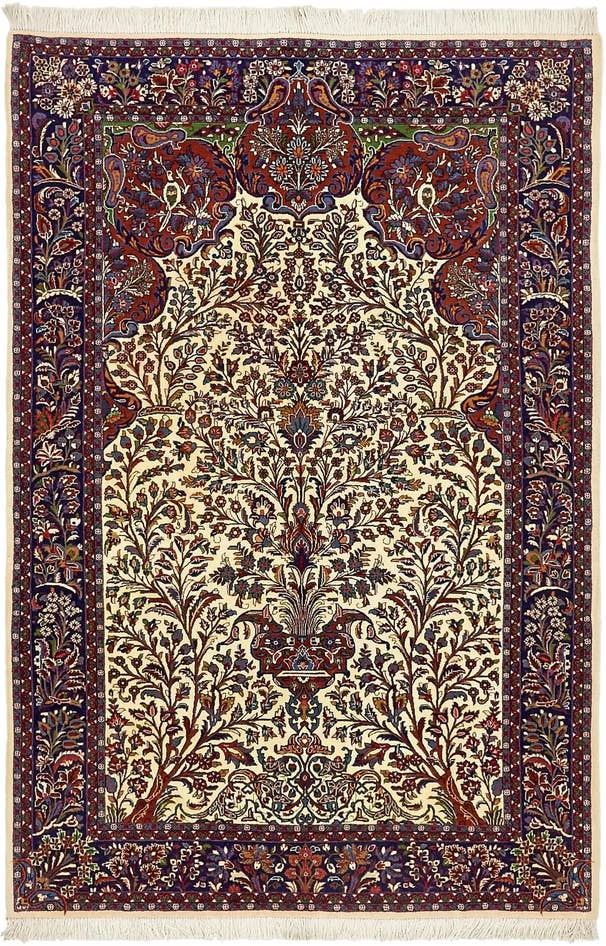 Detail image of 4' 5 x 6' 6 Hand Knotted Qom Persian Rug