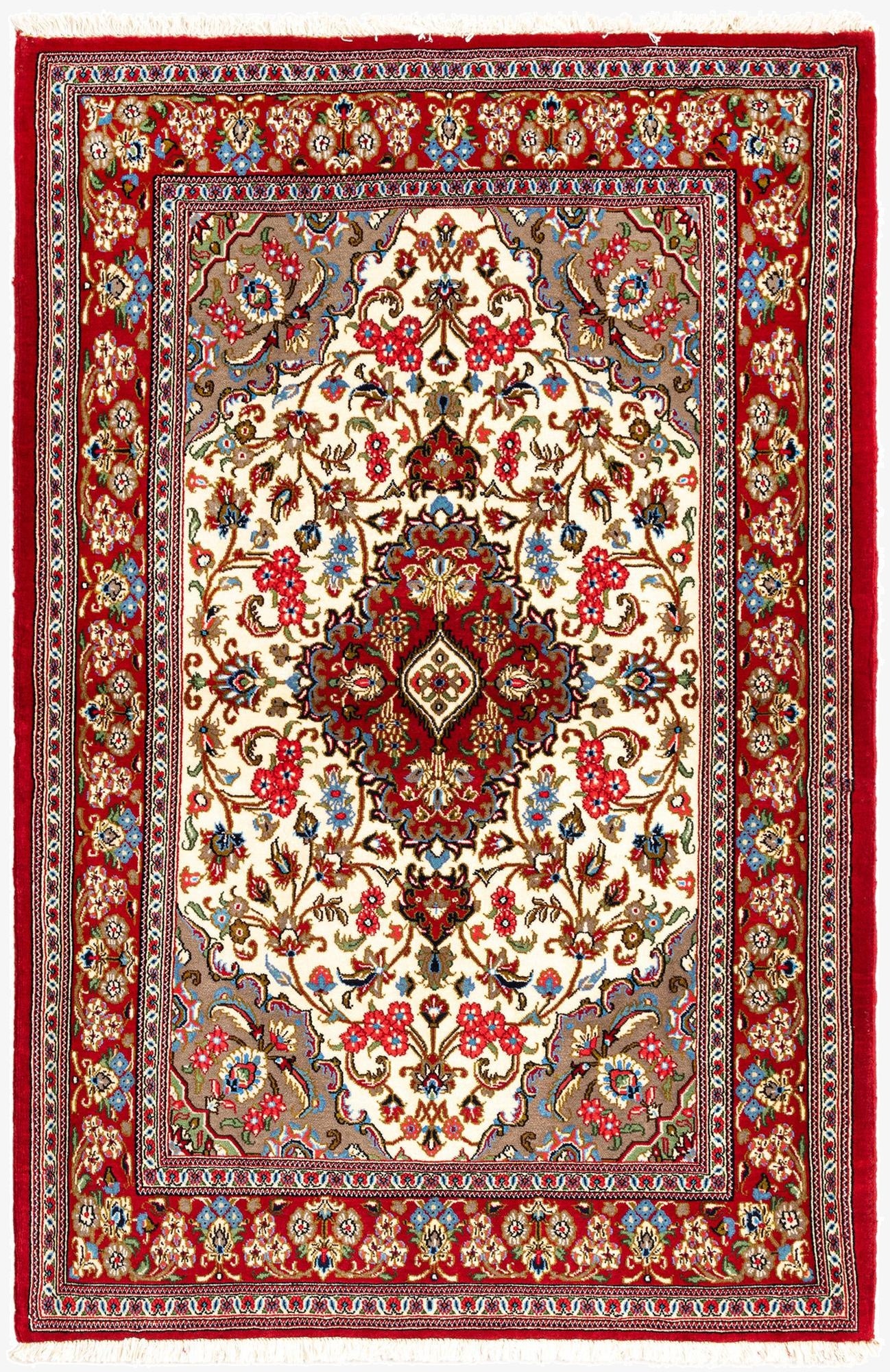 3' 4 x 5' 1  Hand Knotted Qom Persian Rug