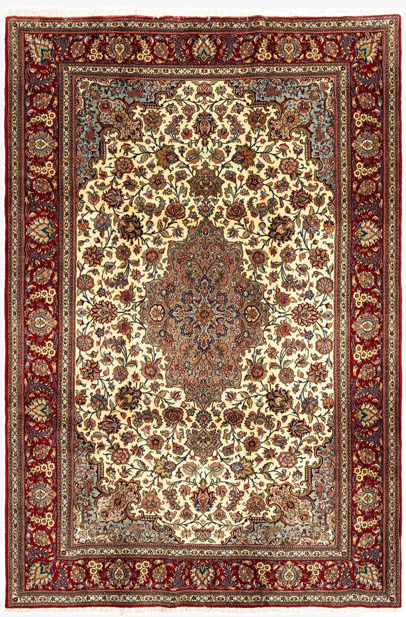 6' 4 x 9' 6  Hand Knotted Qom Persian Rug