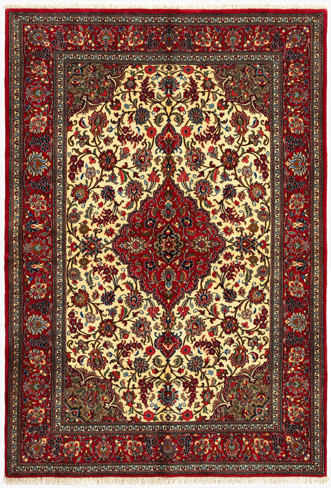 4' 8 x 6' 9  Hand Knotted Qom Persian Rug