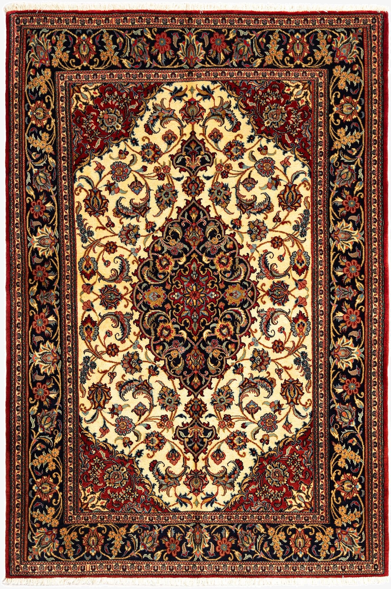 4' 6 x 6' 9  Hand Knotted Qom Persian Rug