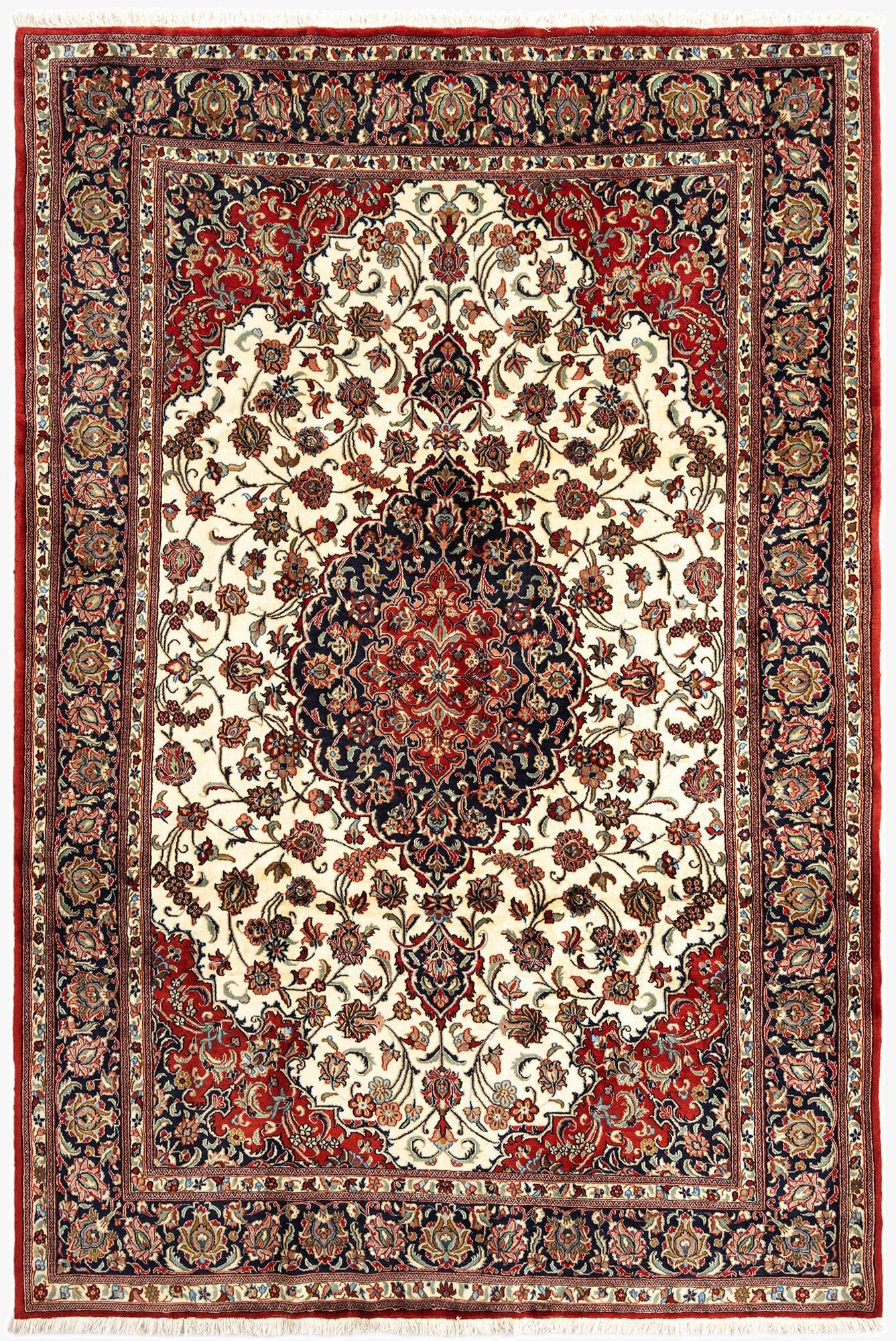 6' 4 x 9' 9  Hand Knotted Qom Persian Rug