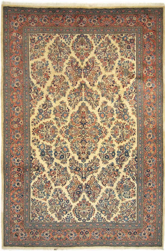 6' 7 x 9' 8 Hand Knotted Sarough Persian Wool Rug