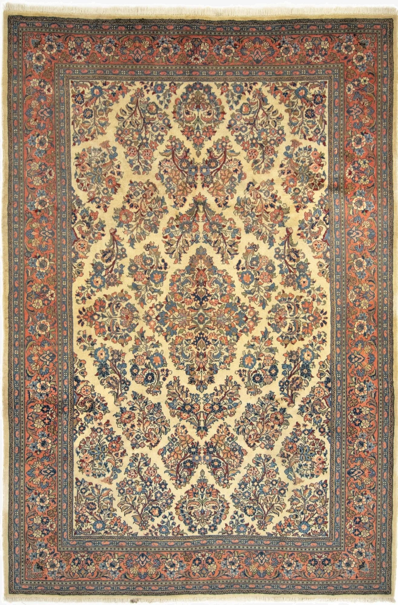 6' 7 x 9' 8  Hand Knotted Sarough Persian Wool Rug