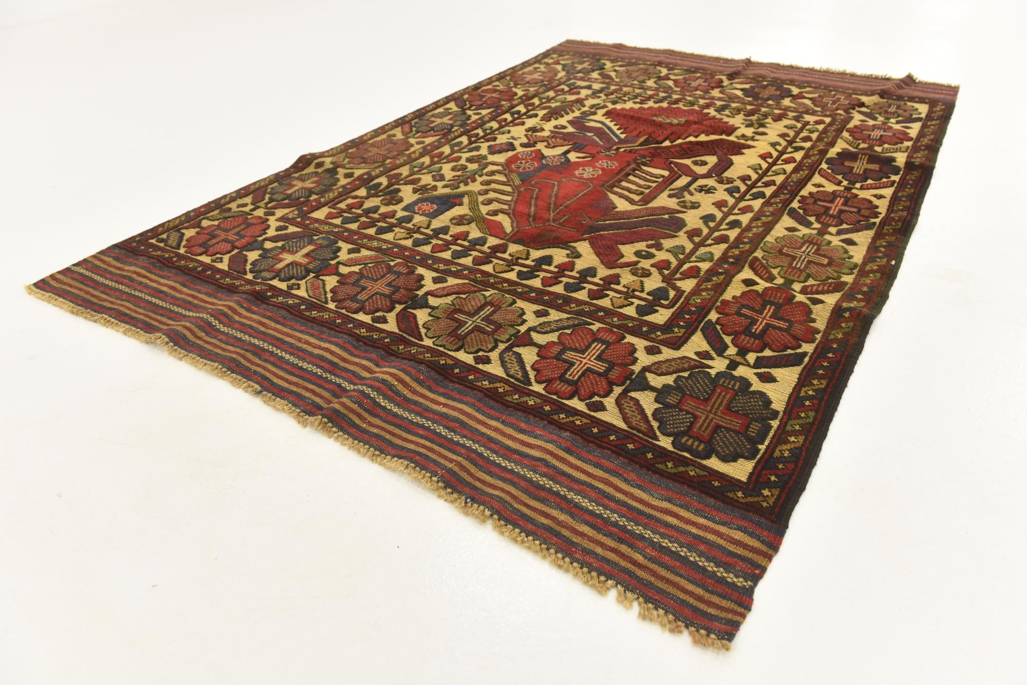 4' 4 x 5' 7 Hand Knotted Sumak Wool Rug