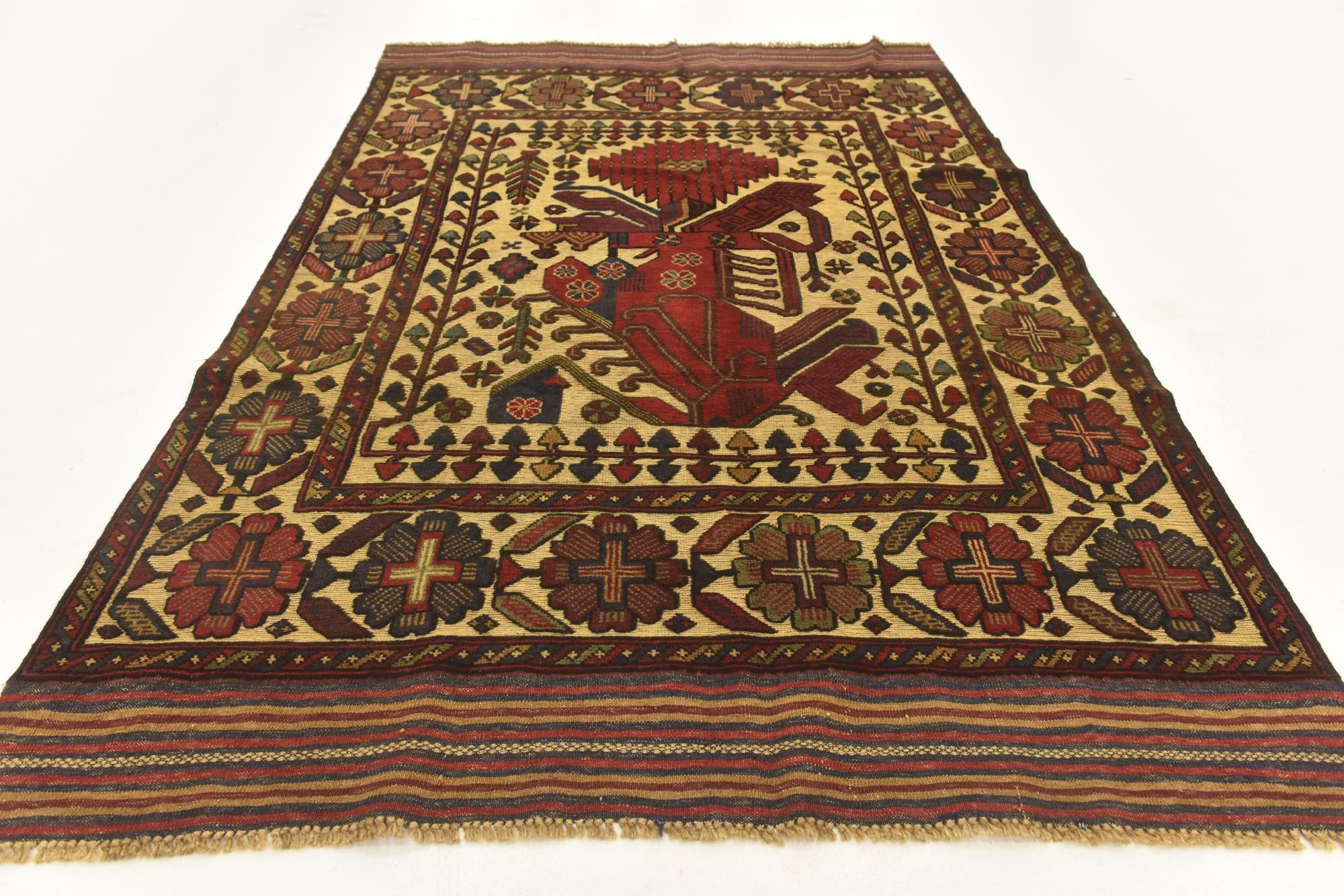 4' 4 x 5' 7 Hand Knotted Sumak Wool Rug
