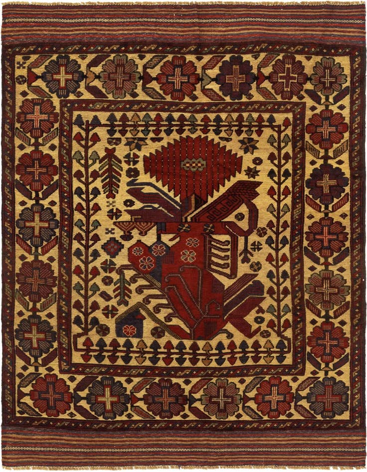 Detail image of 4' 4 x 5' 7 Hand Knotted Sumak Wool Rug