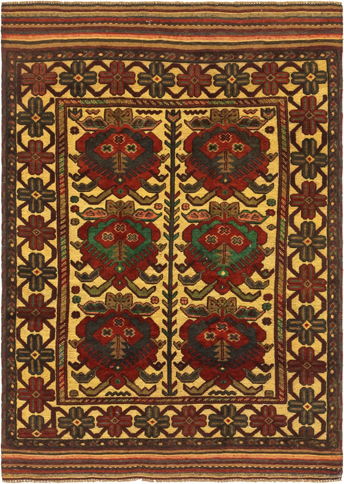 4' 2 x 5' 11 Hand Knotted Sumak Wool Rug