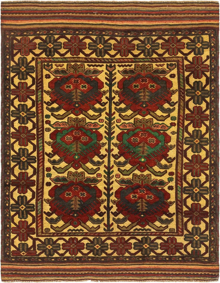Detail image of 4' 2 x 5' 11 Hand Knotted Sumak Wool Rug
