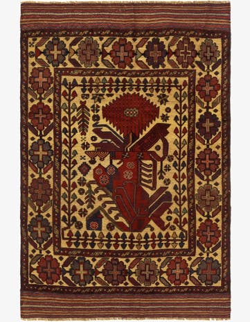 4' 4 x 5' 7 Hand Knotted Sumak Wool Rug
