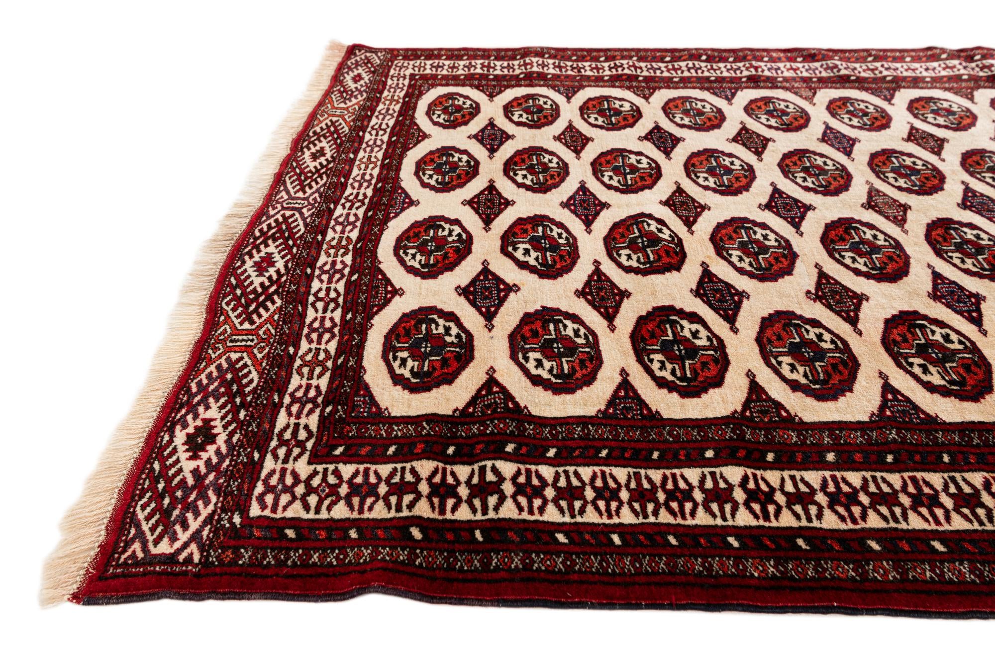 4' 1 x 6' 2 Hand Knotted Torkaman Persian Wool Rug