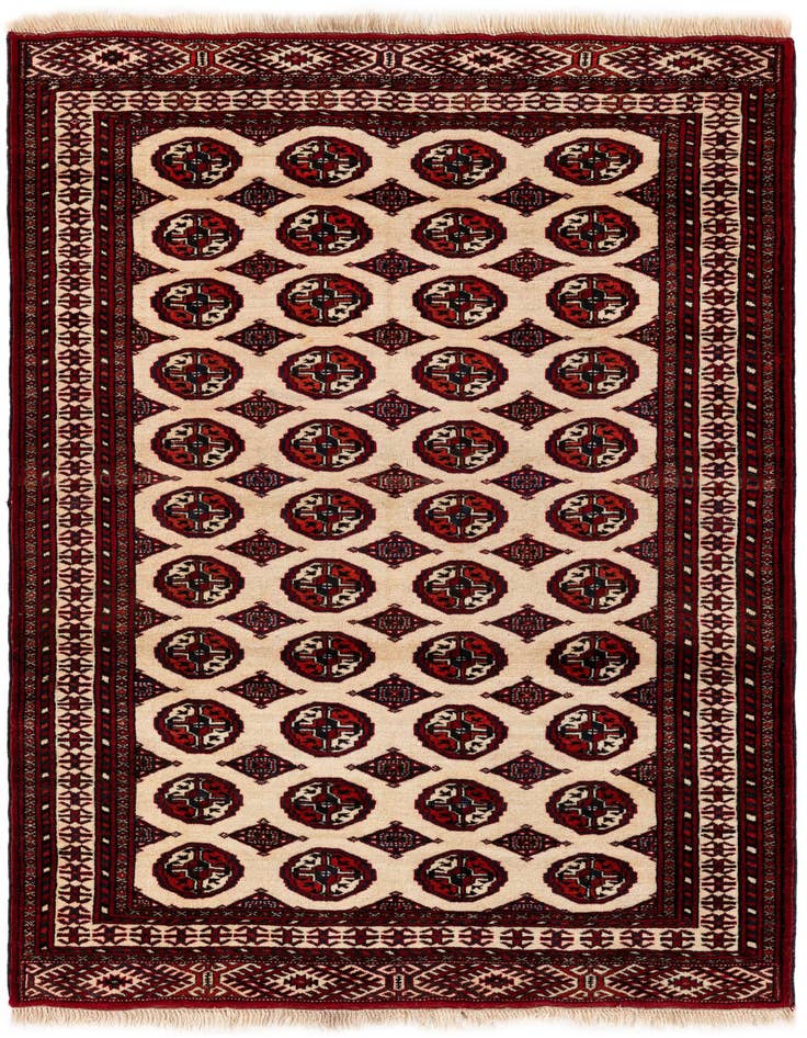 Detail image of 4' 1 x 6' 2 Hand Knotted Torkaman Persian Wool Rug