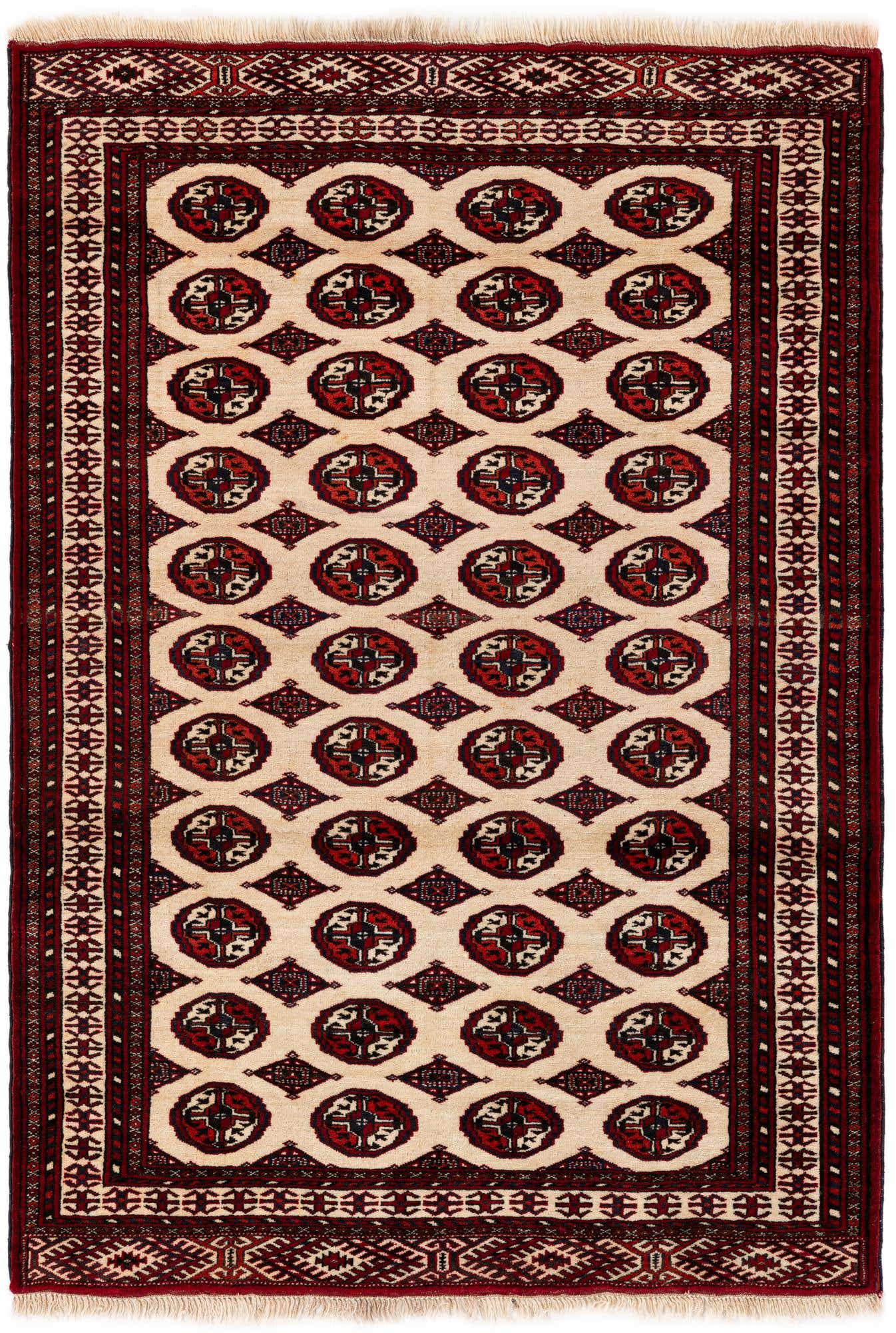 4' 1 x 6' 2 Hand Knotted Torkaman Persian Wool Rug