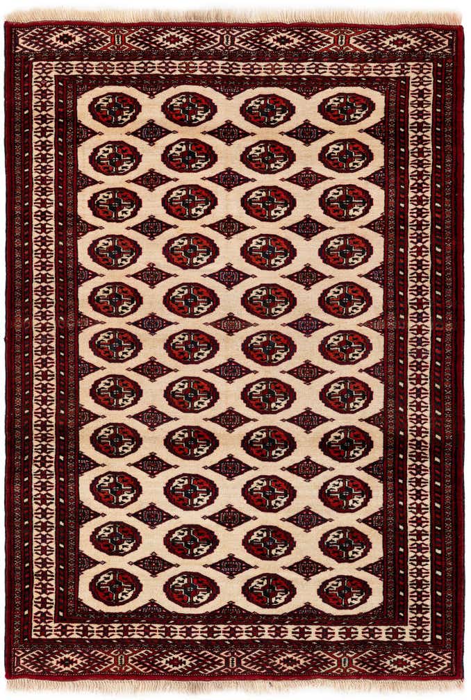 4' 1 x 6' 2 Hand Knotted Torkaman Persian Wool Rug