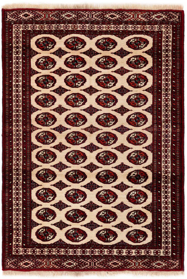 Detail image of 4' 1 x 6' 2 Hand Knotted Torkaman Persian Wool Rug