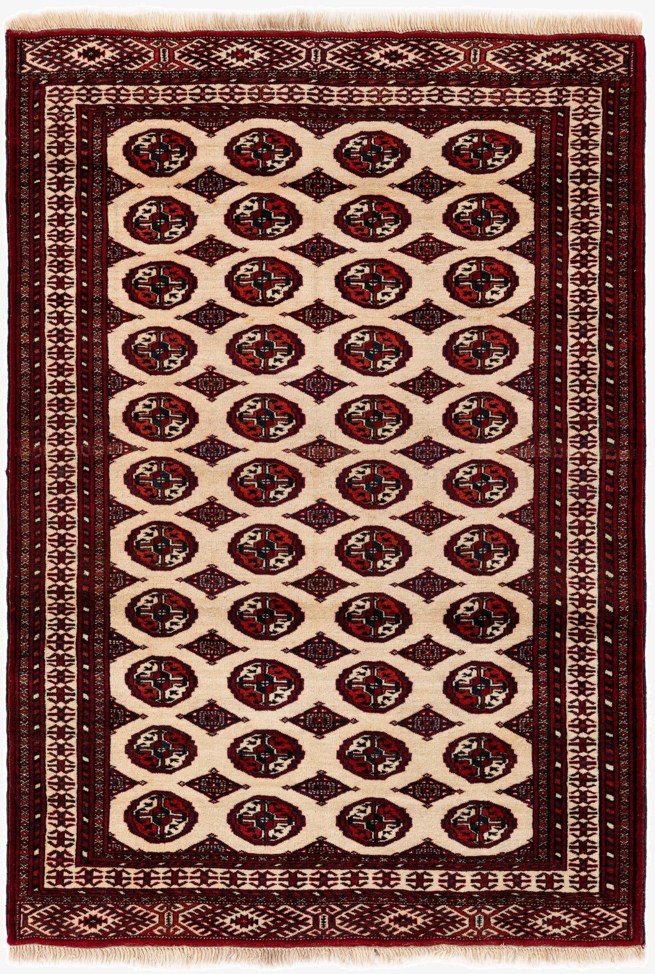 4' 1 x 6' 2  Hand Knotted Torkaman Persian Wool Rug