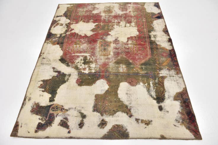 Detail image of 4' 8 x 6' Hand Knotted Ultra Vintage Persian Wool Rug