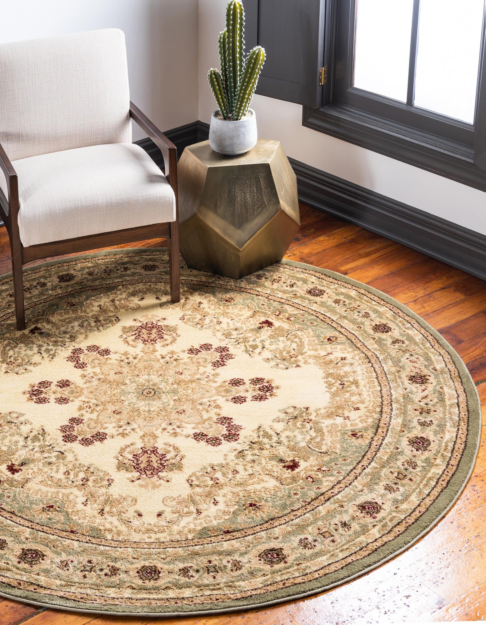 Cream Classic Aubusson Round Rug