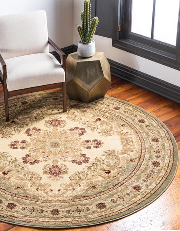 Cream Classic Aubusson Round Rug