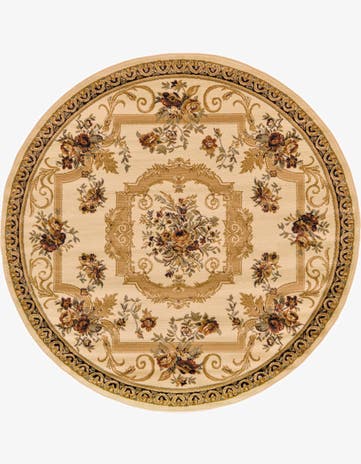 Cream Classic Aubusson Round Rug