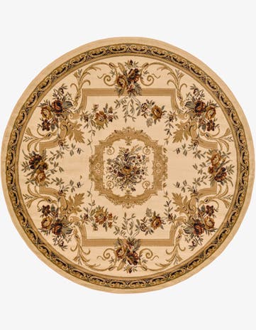 Cream Classic Aubusson Round Rug