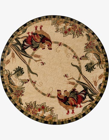 Cream Pastoral Round Rug