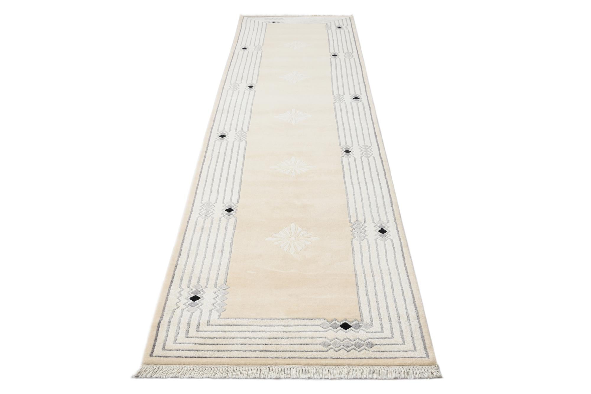 2' 7 x 13' Hand Knotted Darya Wool Runner Rug