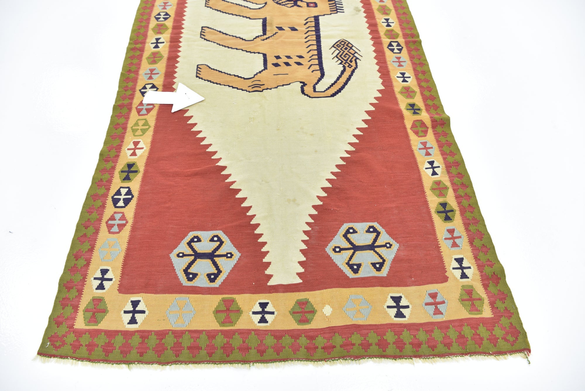 4' 2 x 8' 9 Hand Woven Kilim Fars Wool Runner Rug