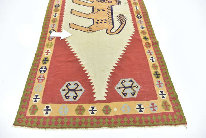 4' 2 x 8' 9 Hand Woven Kilim Fars Wool Runner Rug