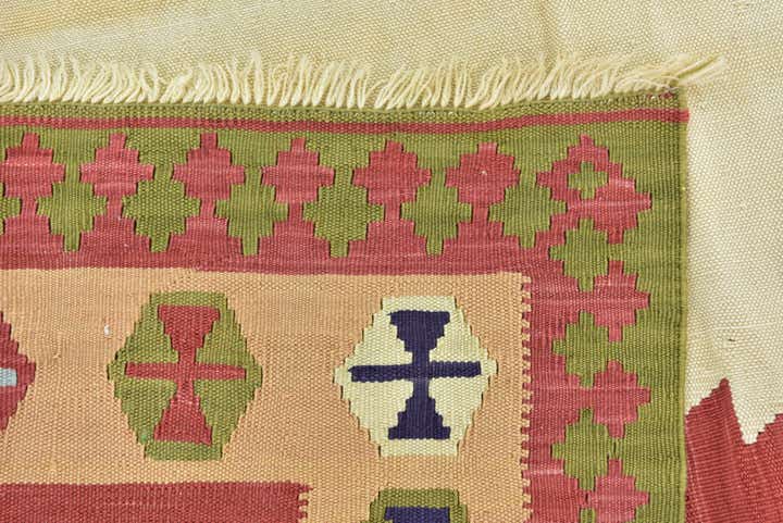 4' 2 x 8' 9 Hand Woven Kilim Fars Wool Runner Rug